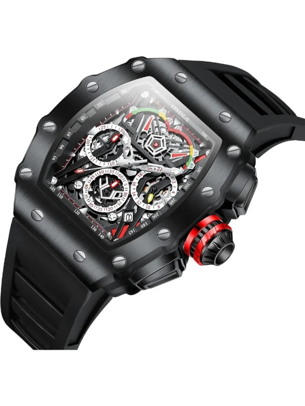 Stylish Men's Skeleton Chronograph Watch with Big Face & Silicone Strap, 30M